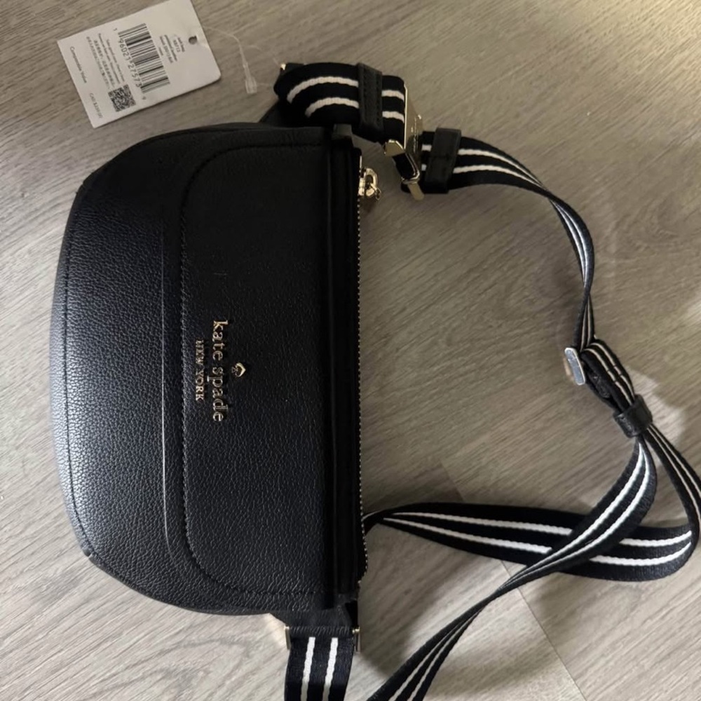 Kate Spade Black Crossbody Bag with Striped Strap